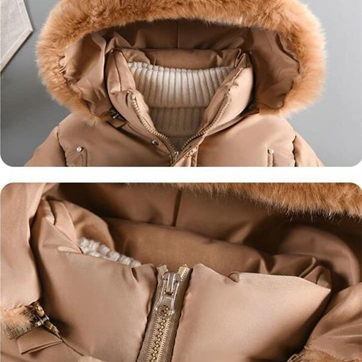 2023 New Thick Keep Warm Winter Girls Jacket Detachable Hat Plush Collar Hooded Coat For Kids 4 Color Children Birthday Present