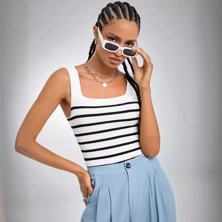 YYFS Женская мода повседневная летняя весенняя полосатая безрукавка с подтяжками блузки и рубашки