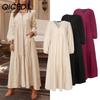 Women's Cotton Maxi Dress Long Sleeve Ruffle Pocket