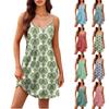 Fashion Women Summer Dress Vintage Floral Print Adjustable Spaghetti Straps Beach Vacation Casual Dress With Pockets
