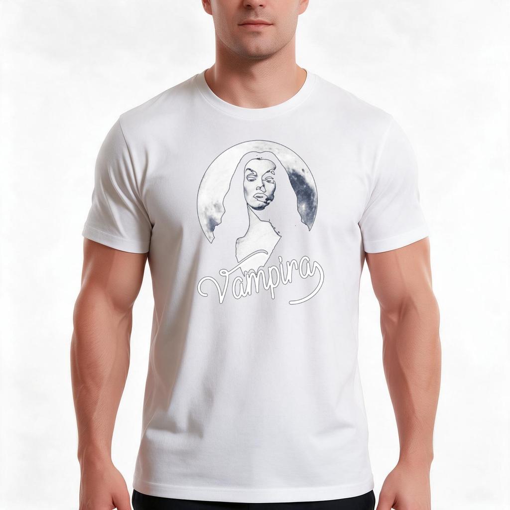 Vampira Moonlight Tshirt Summer Casual Cotton Tee Oversized Streetwear Tops Vintage Graphic Print Loose Fit Short Sleeve