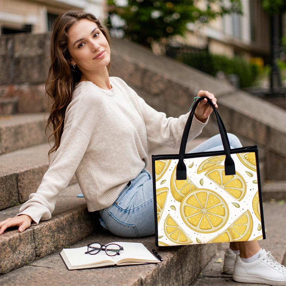 Lemon Printed Women Tote Bag Fashion Casual Lightweight Outdoor Shopping Handbag
