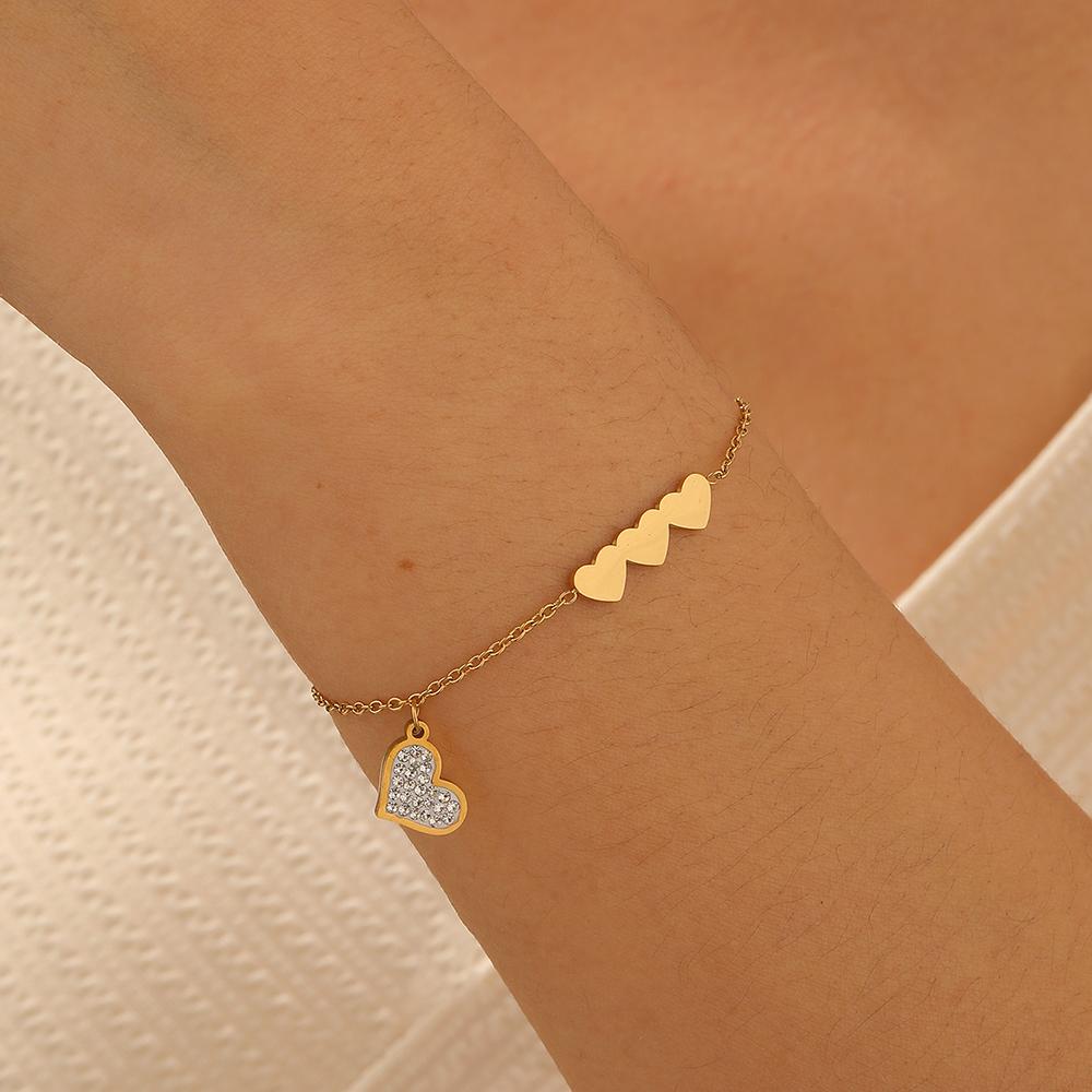 316L Stainless Steel Romantic Zircon Inlay Heart Splicing Design Bracelet Women Elegant Temperament Jewelry Party Gift