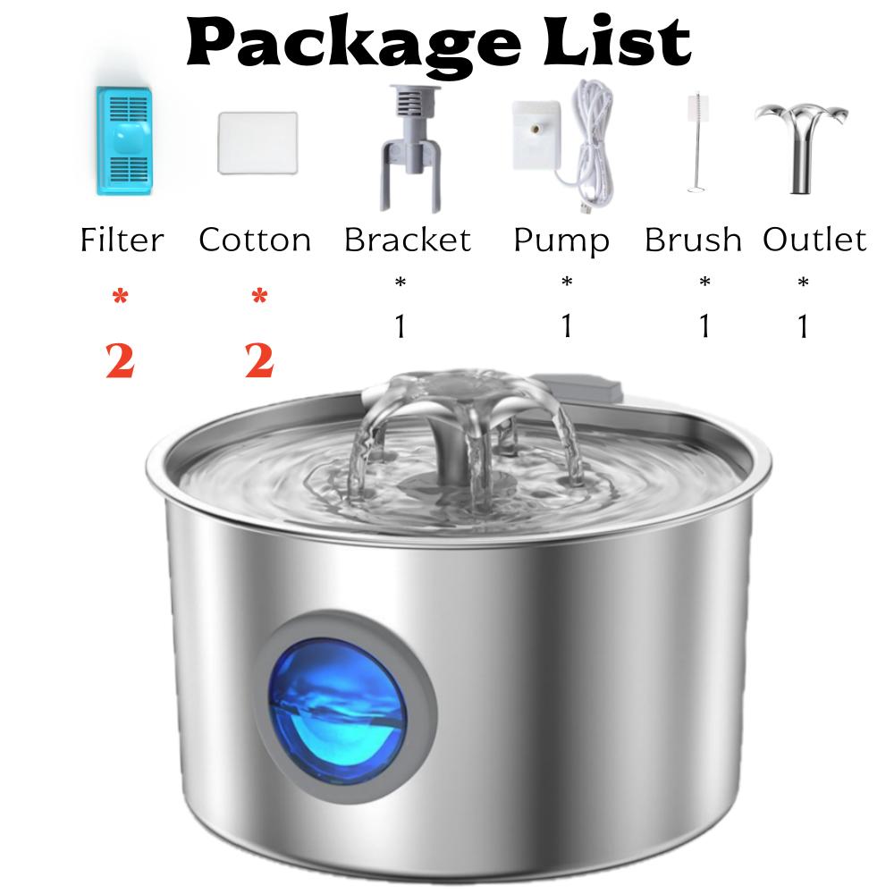 3.2L Ultra Quiet Stainless Steel Cat Water Fountain with Flower Spout Dispenser and Water Level Window for Cats And Dogs Indoor