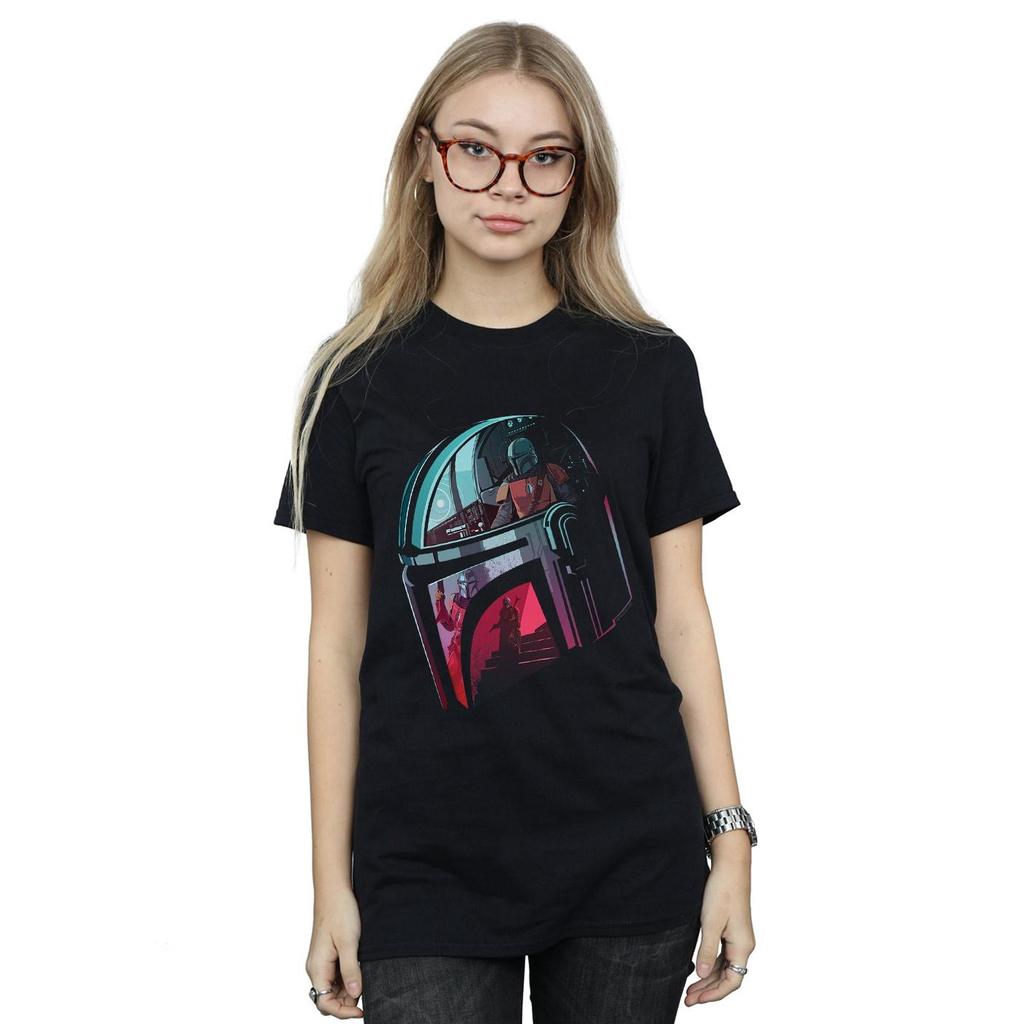 Star Wars Womens/Ladies The Mandalorian Mandalore Helmet Reflection Cotton Boyfriend T-Shirt