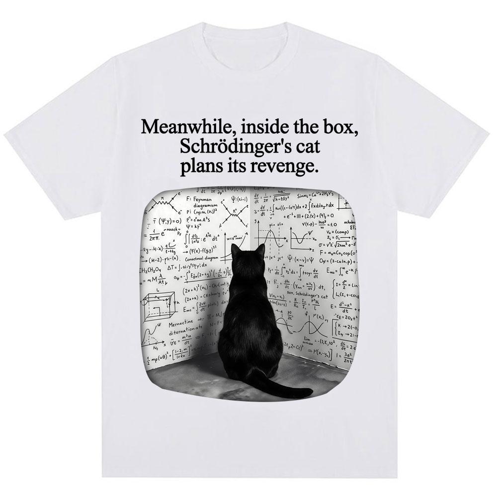 Schrodinger Cat Funny Physics Science Graphic T Shirts Unisex Unisex Vintage Fashion Short Sleeve Oversized Cotton Casual TShirts