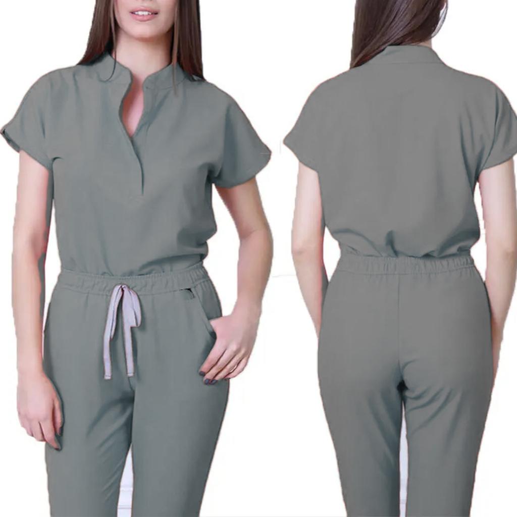 Женская свободная и удобная рабочая одежда с V-образным вырезом и короткими рукавами, с несколькими карманами и комплектом костюма для красоты