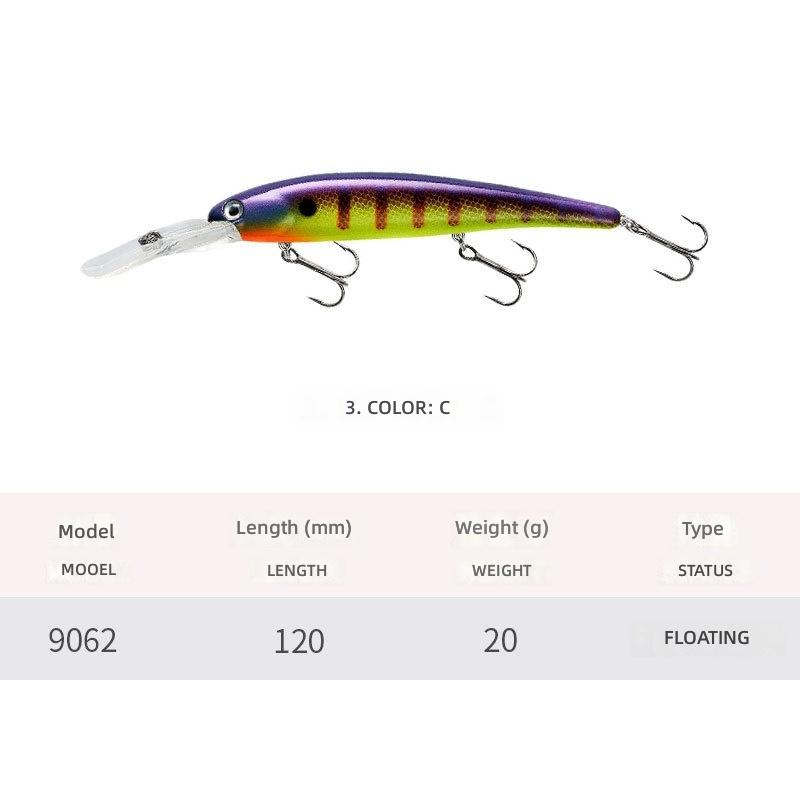 TRY&V Lure Bait 120mm/20g Long-tail Floating Minnow Long-cast Sea Bass Fishing Hard Bait Stainless Steel 9062