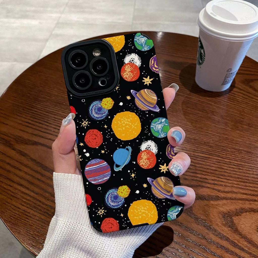 Для iPhone 16 Pro Max Цветная Планета Силиконовый Чехол Для iPhone 15 14 17 Pro Max Plus Air 11 12 13 Mini Кожаный Ударопрочный