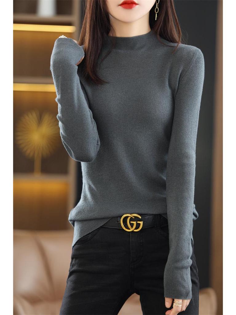 Женский трикотажный свитер со средним рукавом - Полувысокий воротник, Легкий, Весенне-осенний сезон 2022