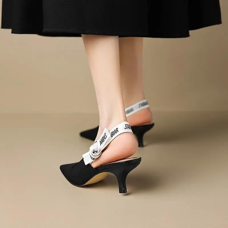 Fashion 2024 Summer Sexy Pointy Heels Fashion Letter Design Lace-up Elegant Women's Dress Stiletto Sandals Party Party Zapatos De Mujer