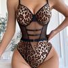 Сексуальное нижнее белье Леопардовая сетка Подвязки Боди Секс-комплект