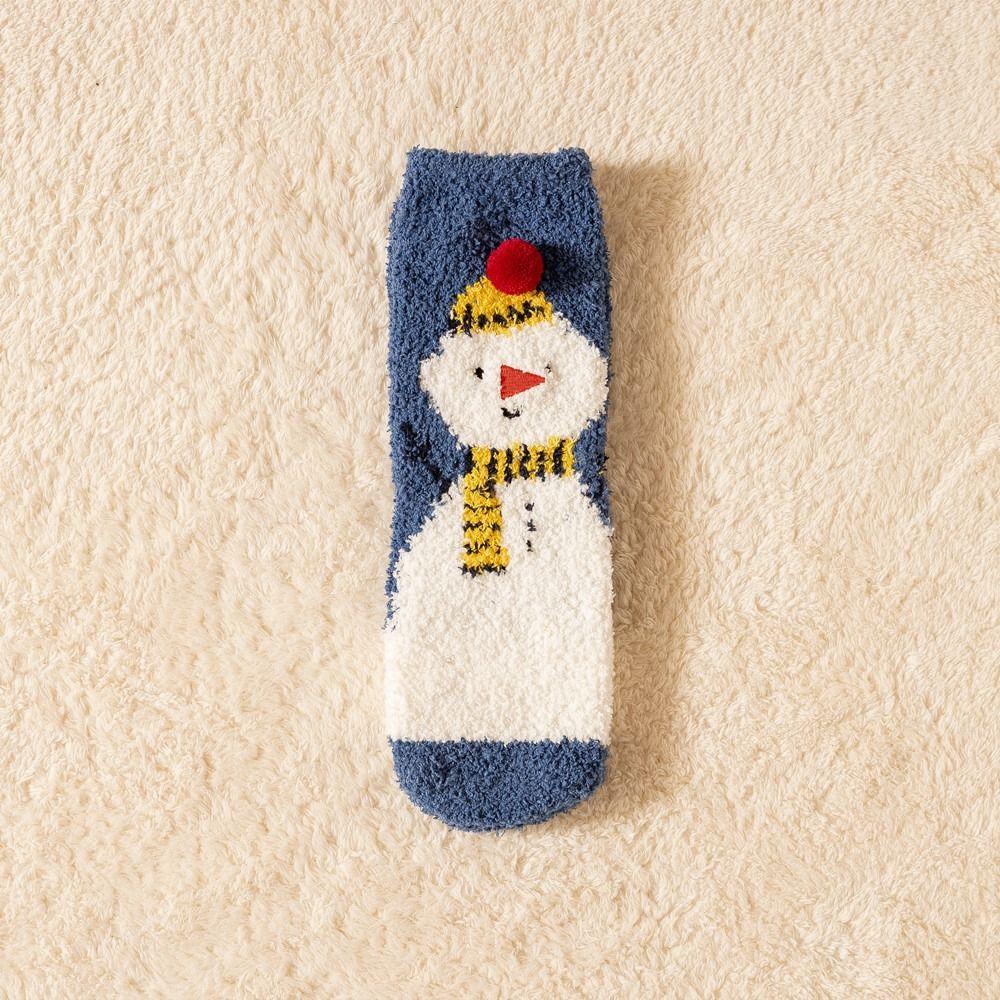 Cartoon Floor Sleep Socks Snowman Winter Red Green Elk Coral Velvet Socks Middle Tube Socks Women Hosiery Christmas Socks