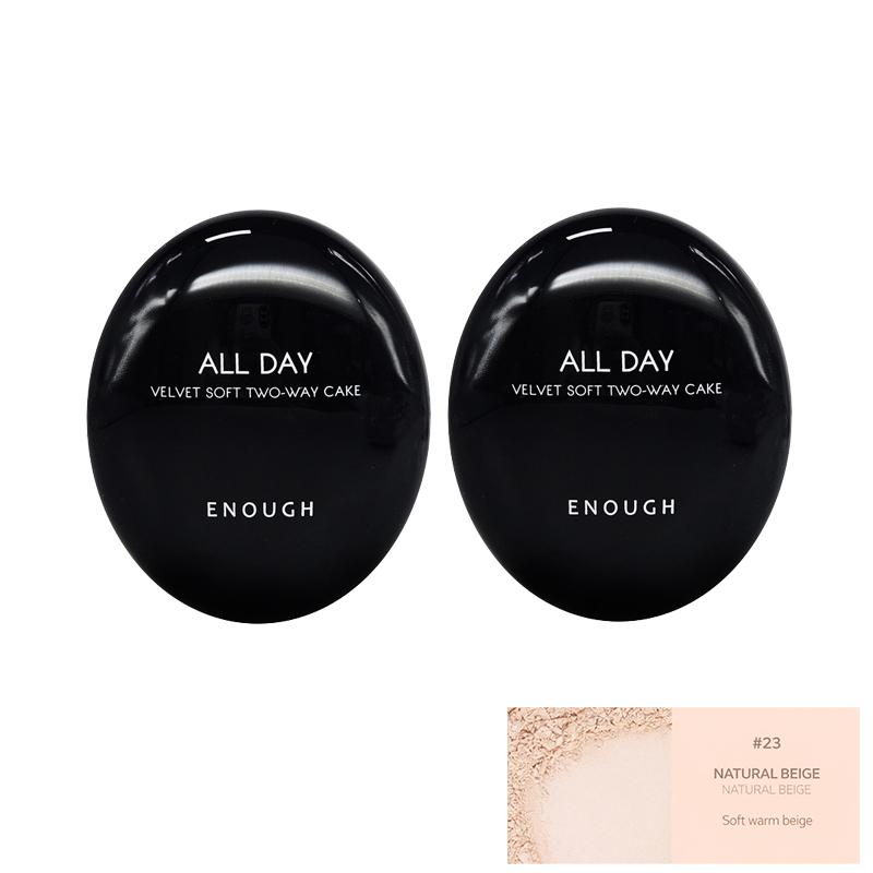 ENOUGH Бархатистая пудра-компакт для лица All Day Velvet Soft, двухсторонний спонж, SPF28 PA++ 12 г + Запасной блок 12 г (9 вариантов)