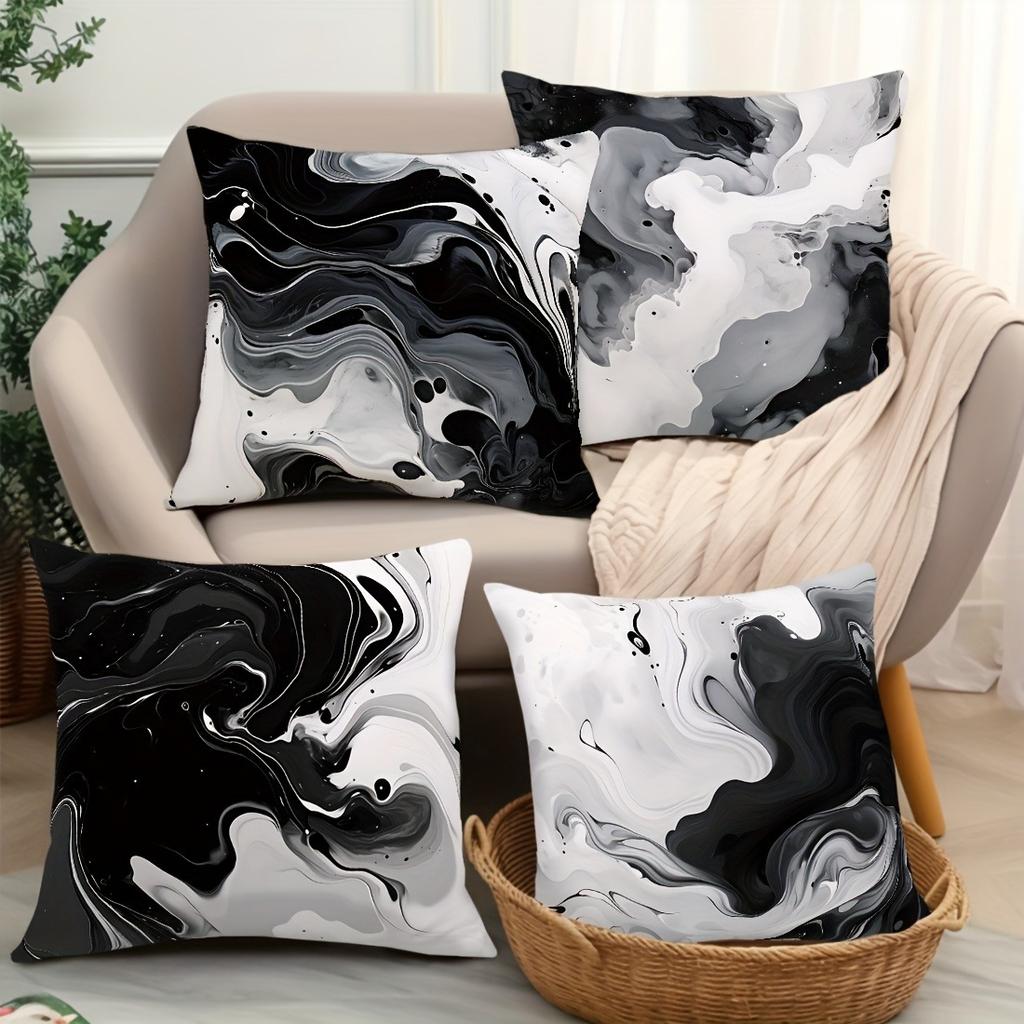 Black And Gold Brushstroke Art Pillowcasebedroom Living Room Sofa Home Decor Polyester Cushion Cover With Zipper