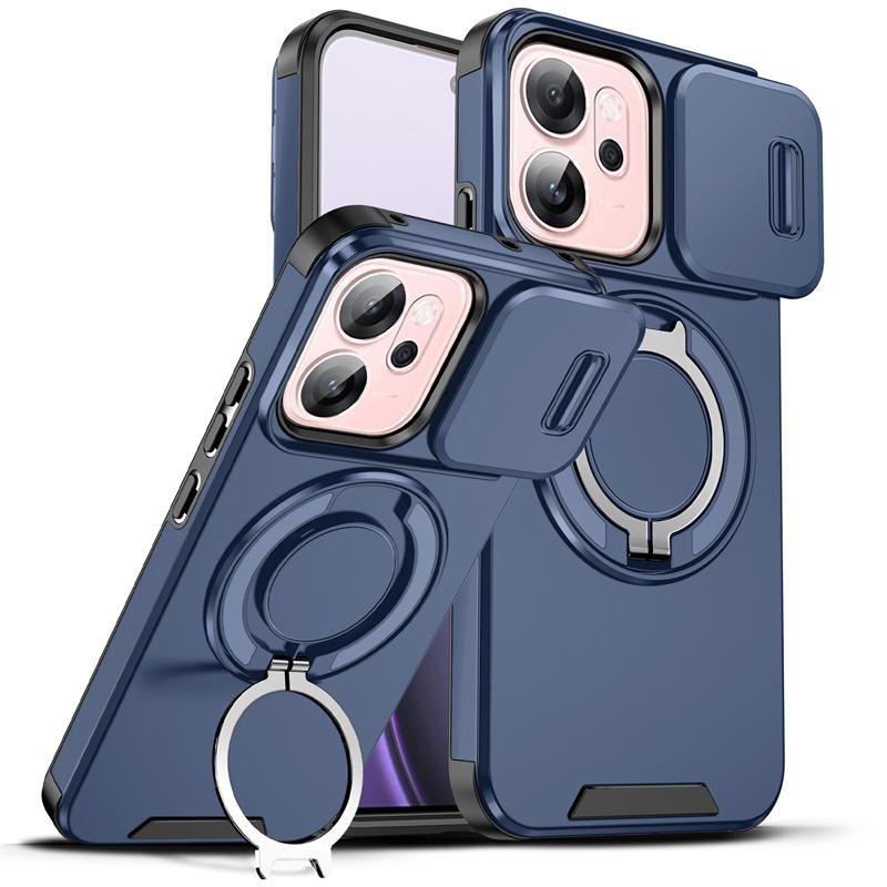 Чехол для OPPO Reno 14F 5G Чехол Броня Сдвижная Защита Объектива Камеры Задняя Крышка Reno14F Reno14 F 5G Автомобильный Магнитный Держатель-Кольцо Coque