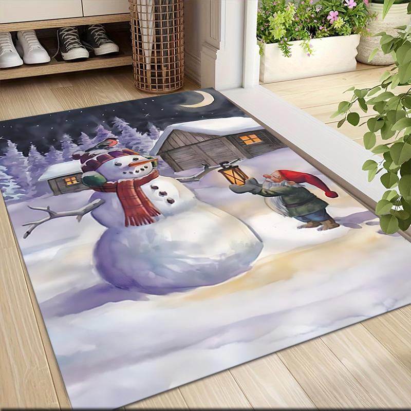 Snowman Moonlight Carpet Rug Soft Washable Anti Slip Home Living Room Sofa Mats Personalized Christmas Rug