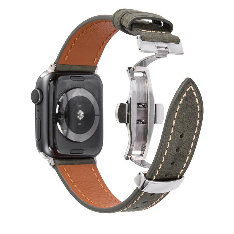 Подходит для ремешка Apple Watch Мужской Apple Watch 1234567 Поколения Ремешок из натуральной кожи первого слоя с бабочковой застежкой