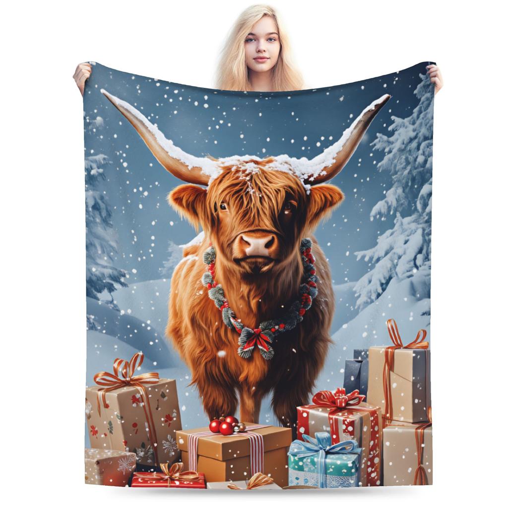 Soft Blankets Kids Adult Decorative Highland Cow Themed Throw Blanket Flannel Bedspread For Couch Bed Funny Sofa Bed Cover