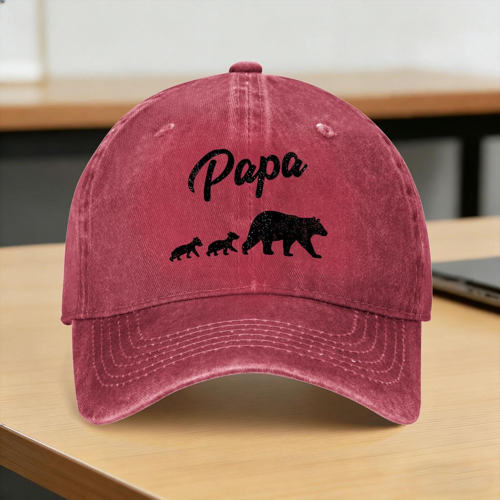 Fathers Day Papa Bear Washed Baseball Cap Casual Sun Trucker Hat Spring Couple Women Kpop Rock Snapback Cap