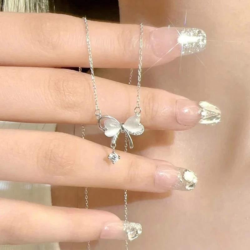 Exquisite Clavicle Chain Elegant Scrub Bow Pendant Necklace for Women Girls Temperament Collar Chain Korean Student Choker