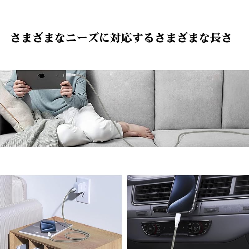 Acbands USB Type C Cable [Set of 1 / 1m Gray] 60W PD Compatible Heavy Duty Braided Cable USB-C&USB-C Taipushi Rapid Cable