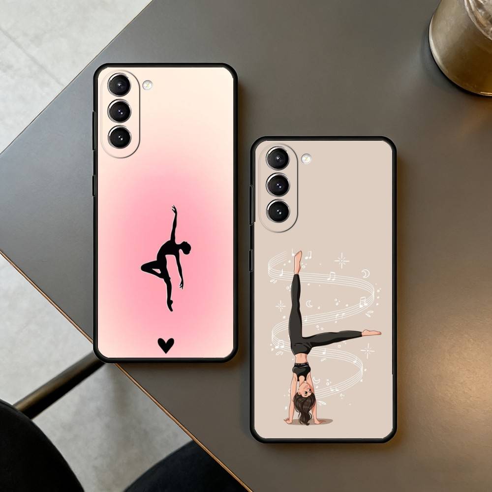 GYM Girl Gymnastic Phone Case For Samsung S25,24,23,22,30,21,10,9,Ultra,Plus,Lite,FE,4,5 G Soft Black Case