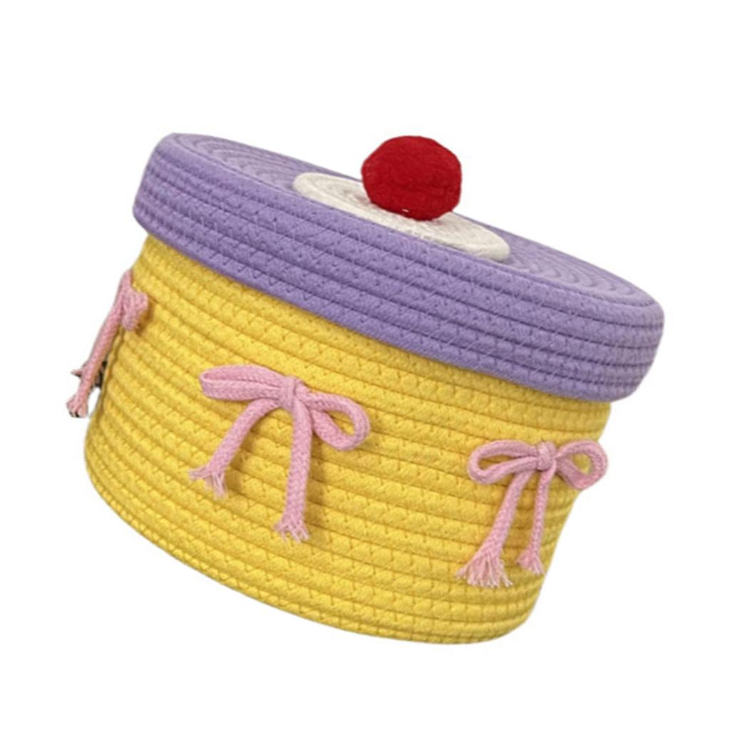 Cotton Rope Desktop Organizer Basket with Lid Handwoven for Storing Stationery and Cosmetics Bedroom Storage Solution