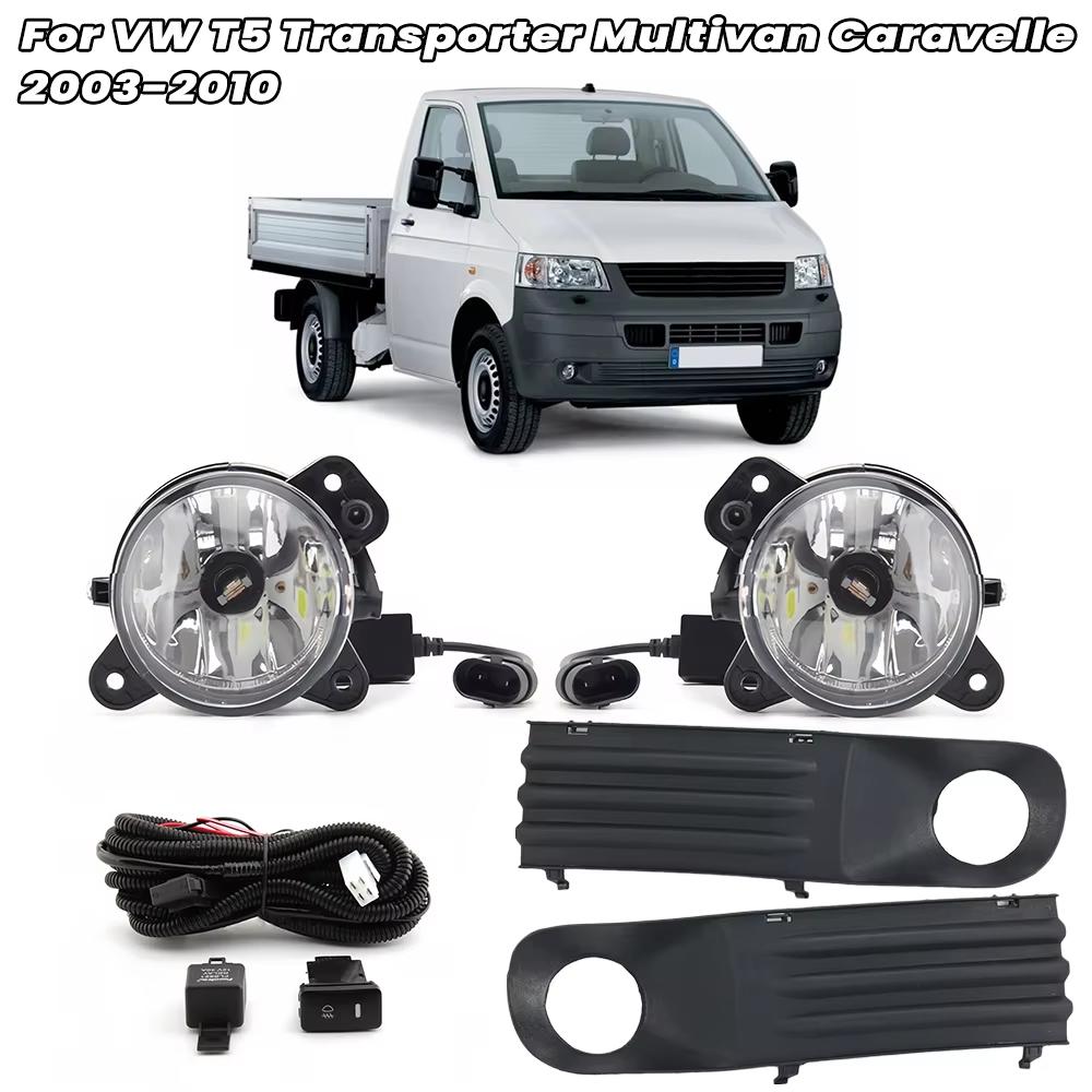 Светодиодные противотуманные фары для VW T5 Transporter Multivan Caravelle 2003-2010 Серый корпус противотуманной фары Решетка Жгут проводов Комплект переключателей Аксессуары