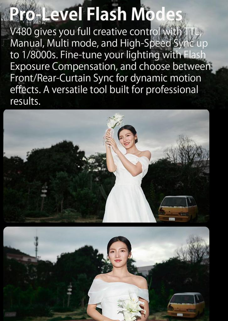 Godox V480S TTL Camera Flash with LED Modeling 10 Brightness TTL Auto 650 Full Compatible with Sony Lithium-Ion Touchscreen, 2-inch Screen, Built-in