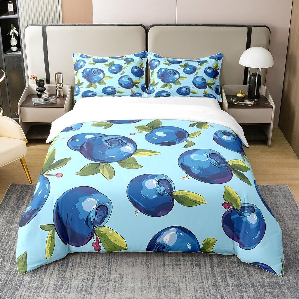 Blueberries Duvet Cover Sets Queen King Lightweight Quilt Covers Bedroom Decor Farmhouse Summer Fruits Bedspread Covers No Quilt