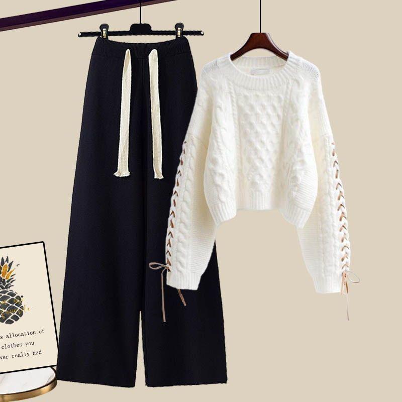 Plus-Size Women's Fashionable Knitted Sweater and Casual Pants Two-Piece Set for Autumn and Winter