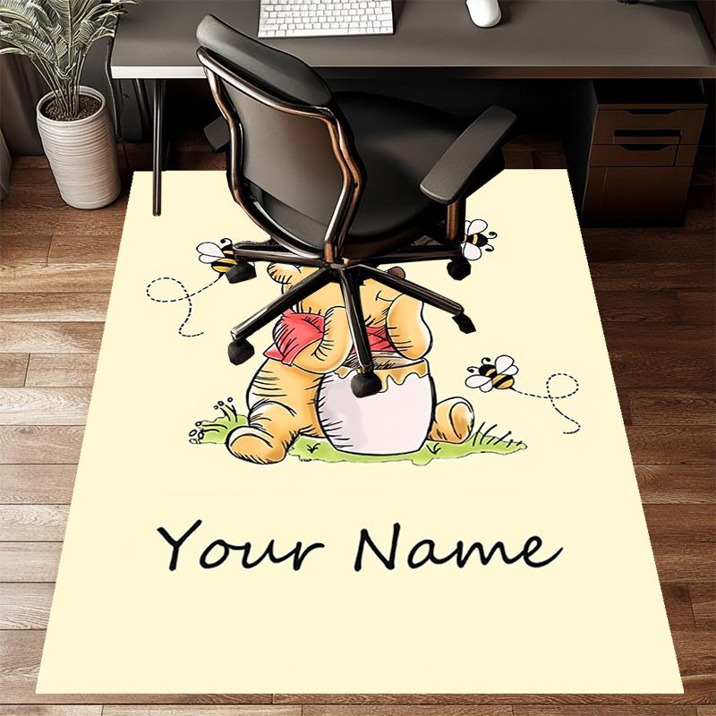 Custom Winnie Mat Personalized Name, Polyester Washable Indoor Entryway Rug, Gift for Christmas, Easter, Thanksgiving Day