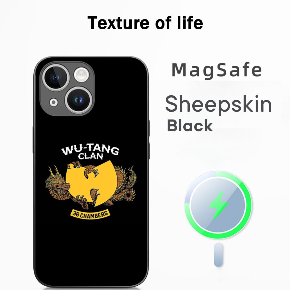 Модные тренды WU-T-TANG CLANs чехол для телефона ins для iPhone 16 15 14 13 12 11 Plus Pro Max Высококлассный Люксовый Magsafe Овечья кожа