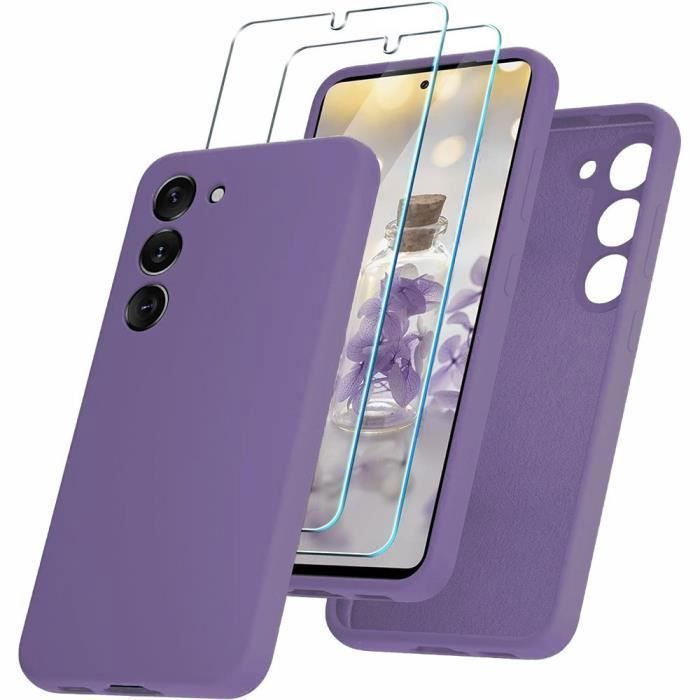 Силиконовый чехол для Samsung Galaxy S23 - Ультратонкий - Гибкий - Темно-фиолетовый - 2 закаленных стекла