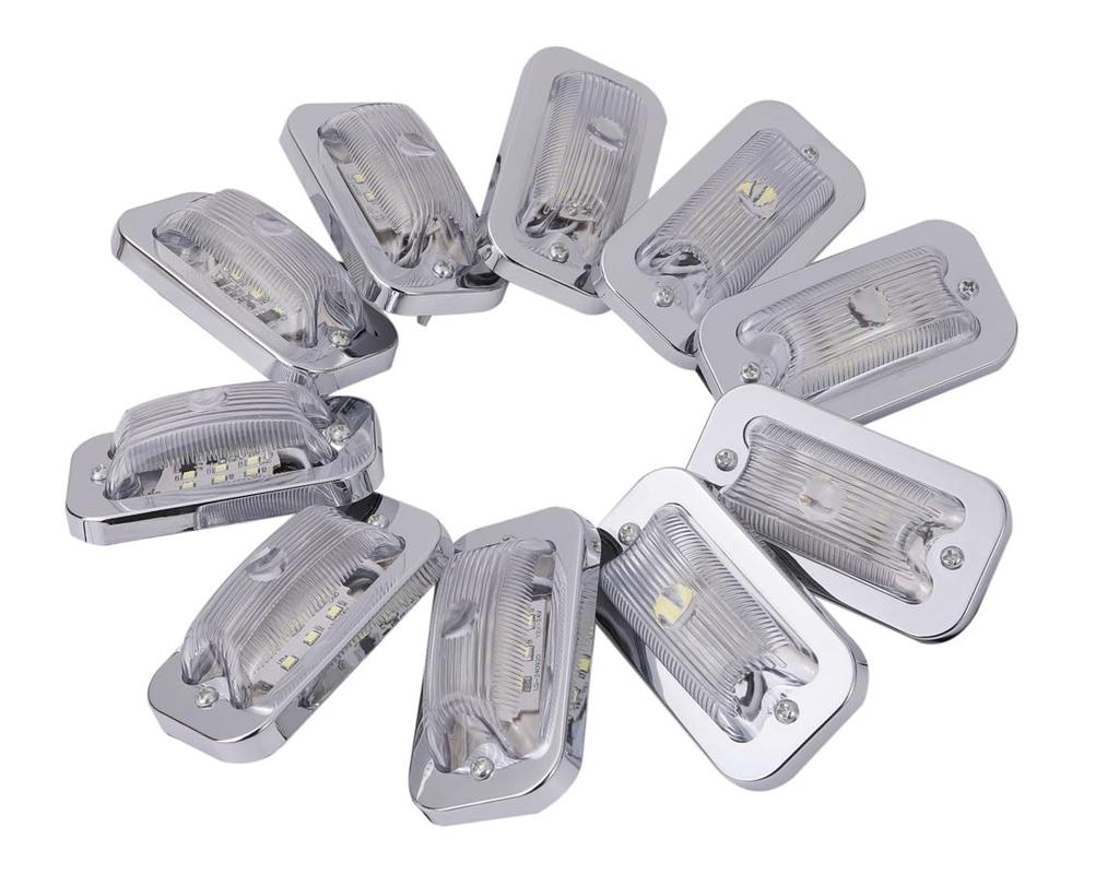 LED 24V Square Side Marker Lamp, Set of 10 Open Front Glass Lens Lights