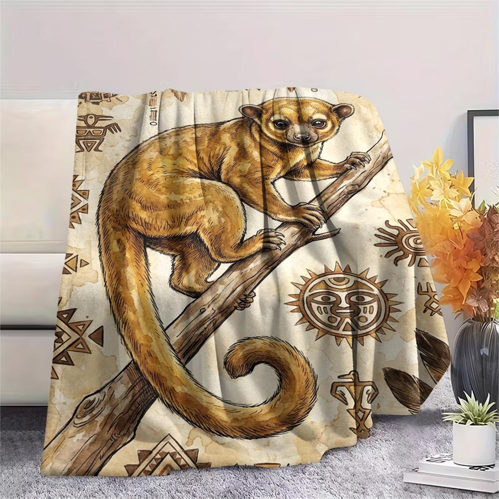 1PC Tribal Totem Print FlAannel Blanket, High quality Comfortable for All Seasons, Home Decor, Warmth and Comfort