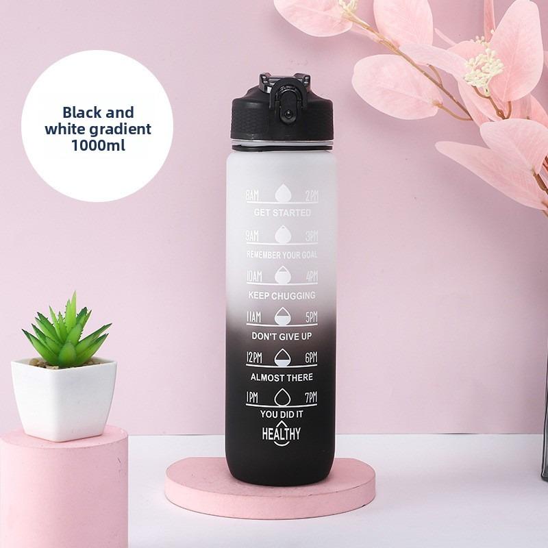 Plastic Sports Water Cup, Large Capacity 1L Outdoor Gradient Color Straw Space Water Cup