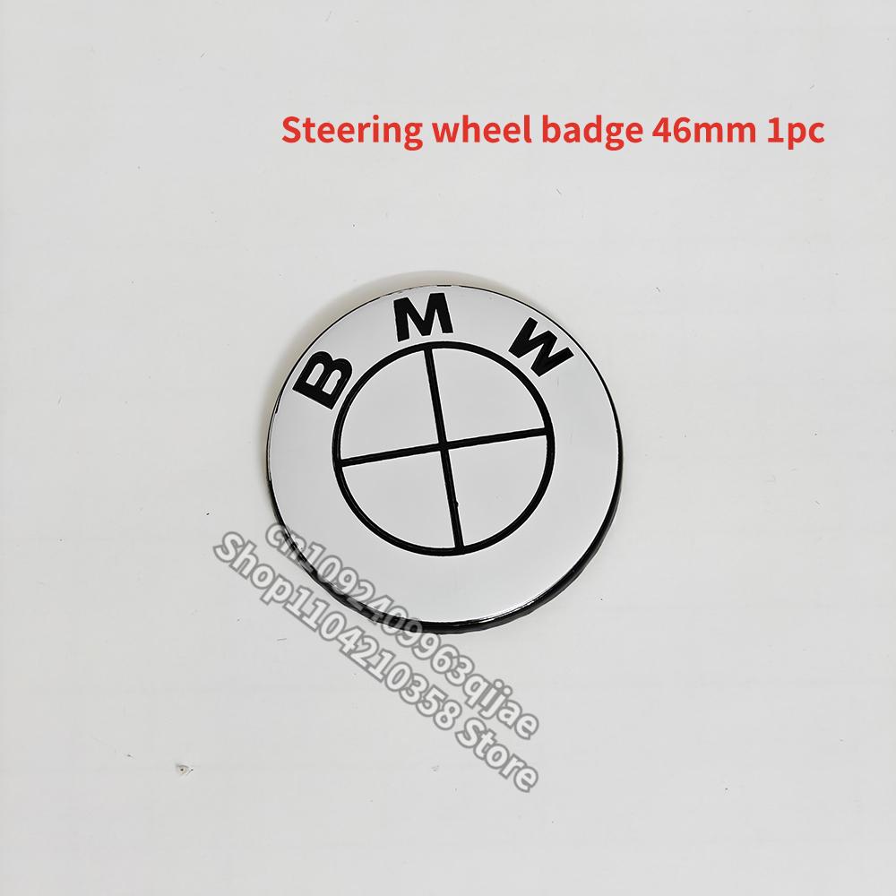 Car Full White Logo Front Hood Emblem 82mm+Rear Badge 74mm+Wheel Hub Cap 68mm/56mm+steering wheel sticker 45mm For All BMW