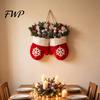 Christmas Party Atmosphere Decor Mitten/Stocking Wreath, Decorative Artificial Wreath with Berries Pine Cones, Snowflake Pattern Holiday Branches,