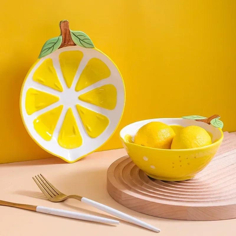 Fruit Shape Hand-painted Ceramic Tableware Pineapple Strawberry Lemon Shape Rice Bowl Fruit Salad Plate Dessert Cake Dish