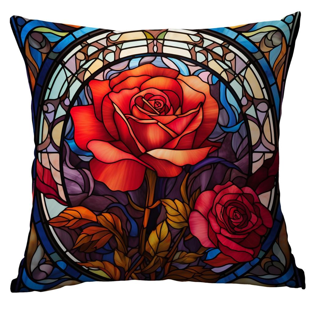New Vintage Floral Pillowcase Creative Colored Glass Printed Home Sofa Car Cushion Pillowcase