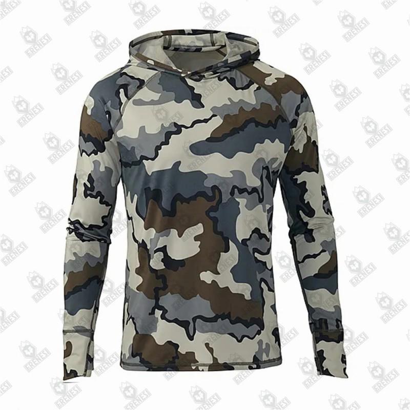 Mens Quick-Dry UV Protection Hooded Fishing Shirt Lightweight Breathable Milk Silk Outdoor Sportswear Summer Hiking Camping