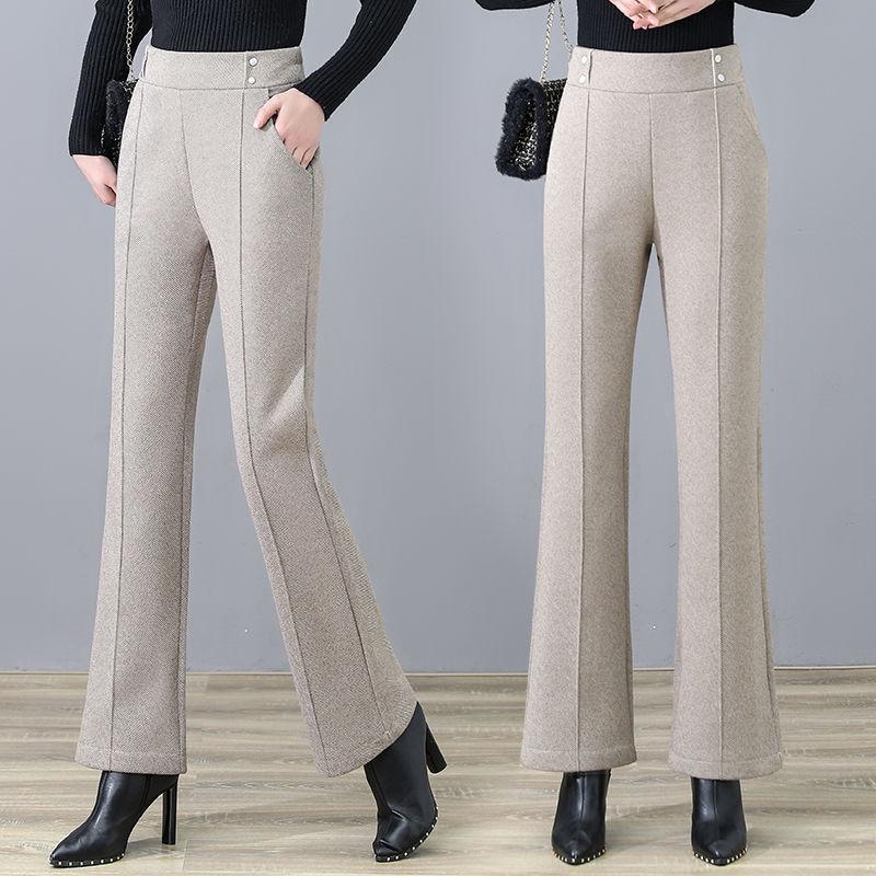 FiveFive Spring Autumn Women Woolen Pants Women High Waisted Casual Straight Flare Pants Slim Lady