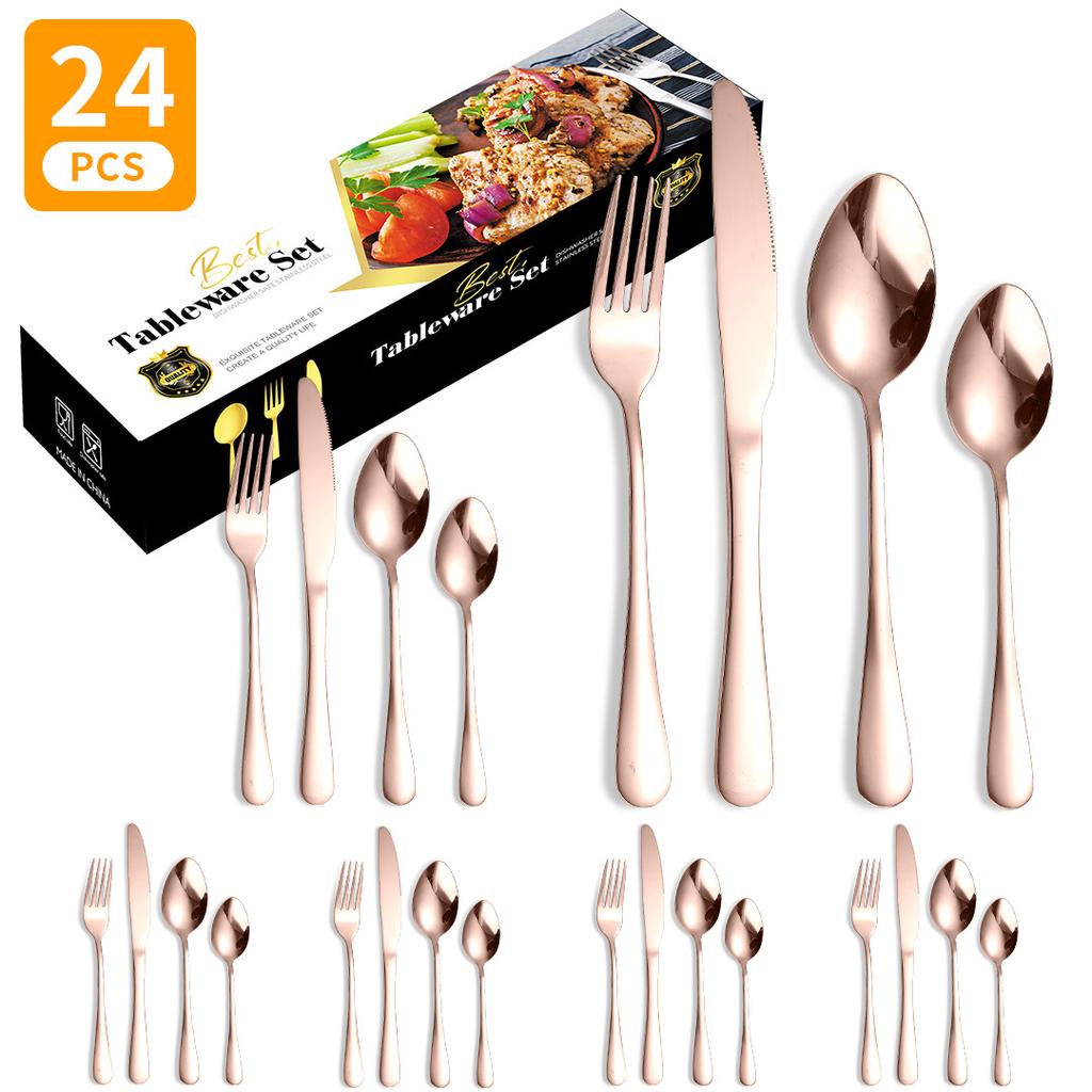 Stainless Steel Western Food Tableware Set Steak Knife, Fork and Spoon Spoon 24 Pieces Knife, Fork and Spoon Gift Set