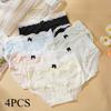 4PCS Women's Lace Panties M-XL Thin Sexy Ice Silk Briefs Dots Breathable Underwear Female Soft Intimates