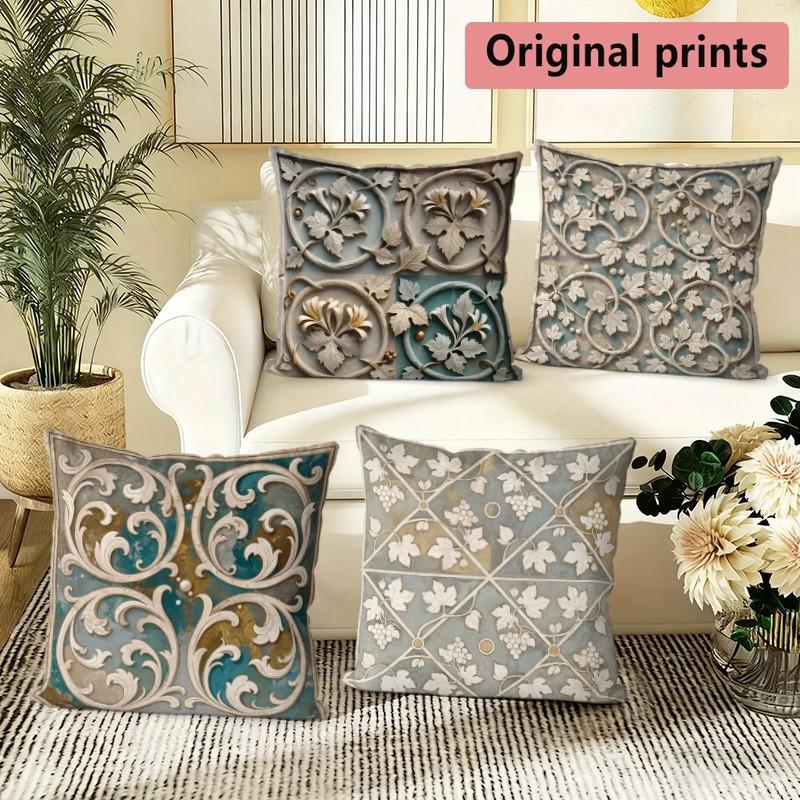 Vintage Floral Embossed Throw Pillow Covers Pattern Cushion Cover Suitable for Sofa Bedroom Car Pillow Cover