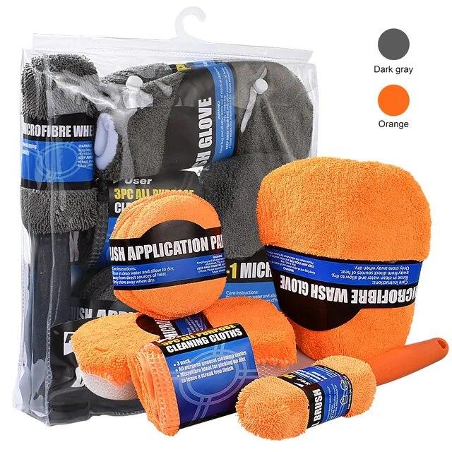 9 шт., наборы для чистки автомойки, полотенца из микрофибры, румяна, губка для мытья, перчатки, аппликатор для ухода за полировкой, подушечки для автодетейлинга, моющие средства