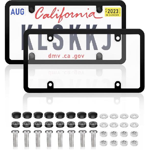 2 Pack Clear License Plate Cover And Frame Combo, License Plate Protector Unbreakable License Plate Shields Tag Holder Fits Standard US Plates With