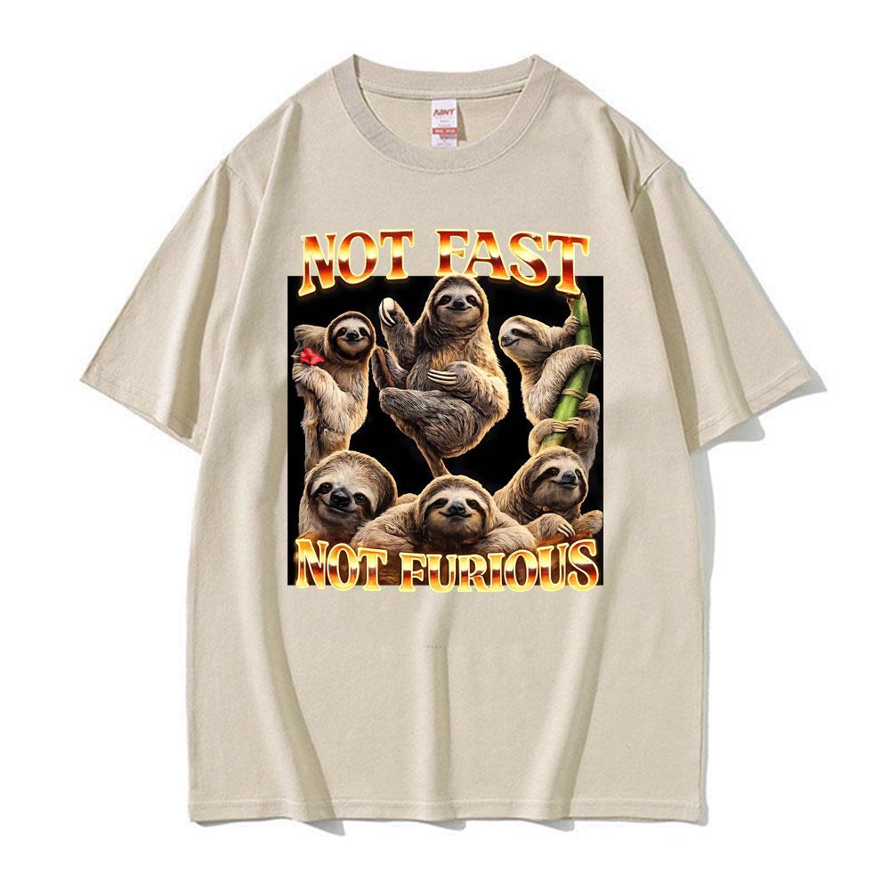 Funny Sloth Not Fast Not Furious Meme Graphic T Shirts Unisex Unisex Humor Vintage T Shirt Short Sleeve Oversized Tshirt Streetwear